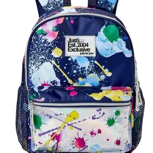 Justice Kids Backpack Navy Multicolor Paint Splash